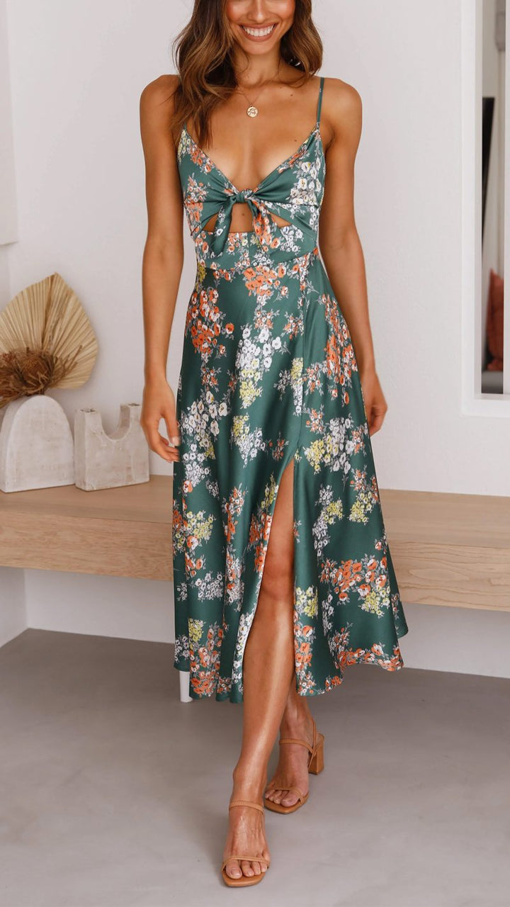 Aisha | Satin Floral Cut-out Midi Dress