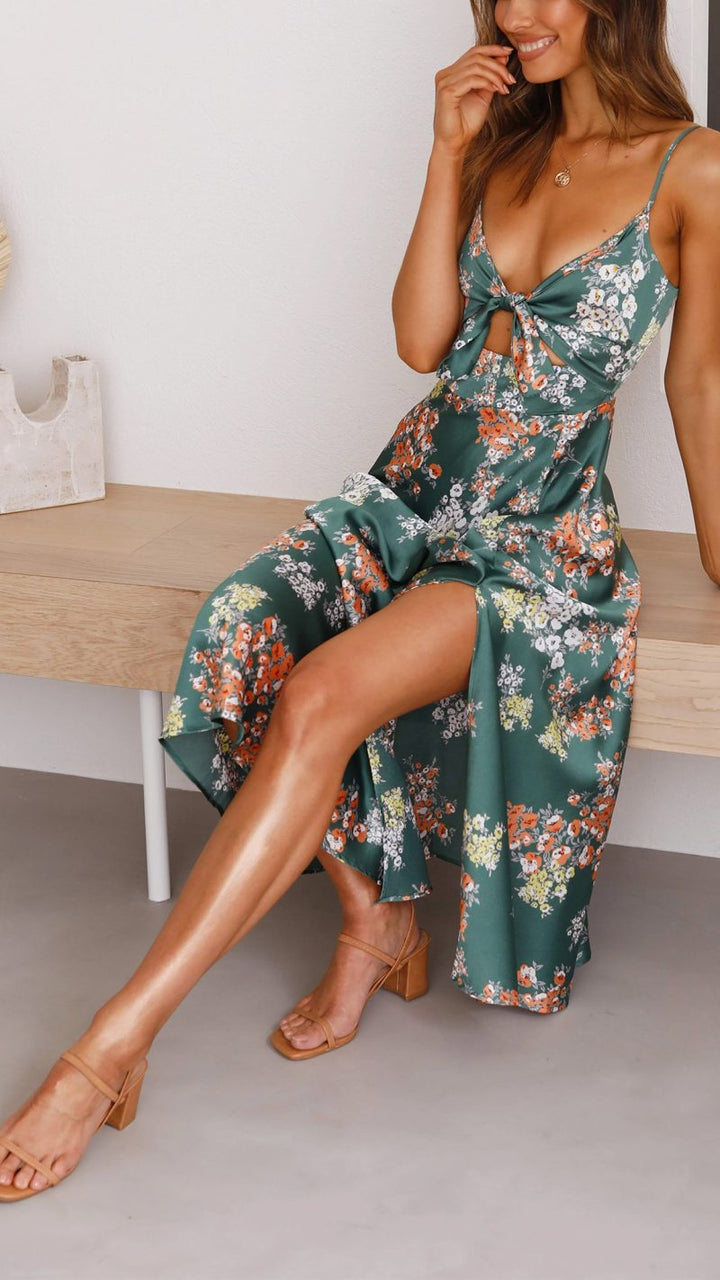 Aisha | Satin Floral Cut-out Midi Dress