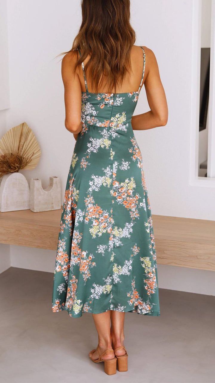 Aisha | Satin Floral Cut-out Midi Dress