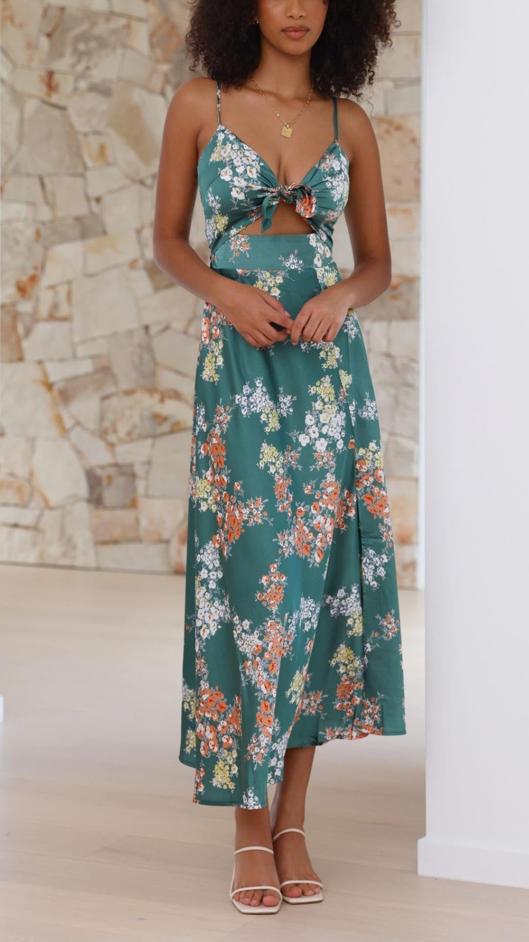 Aisha | Satin Floral Cut-out Midi Dress