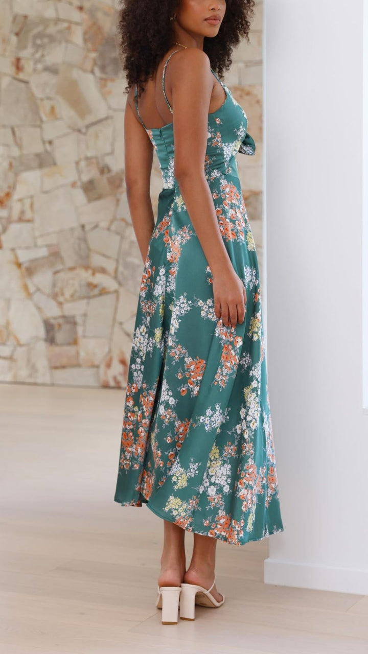 Aisha | Satin Floral Cut-out Midi Dress