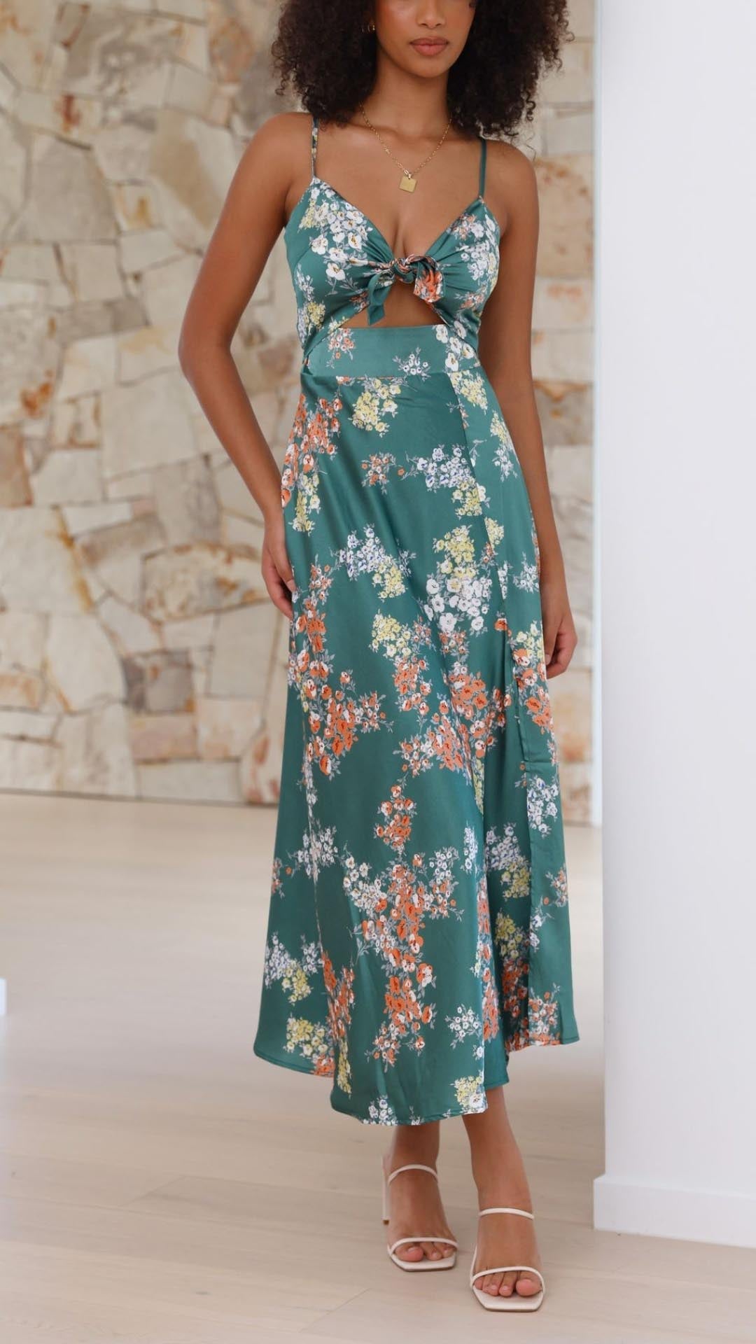 Aisha | Satin Floral Cut-out Midi Dress